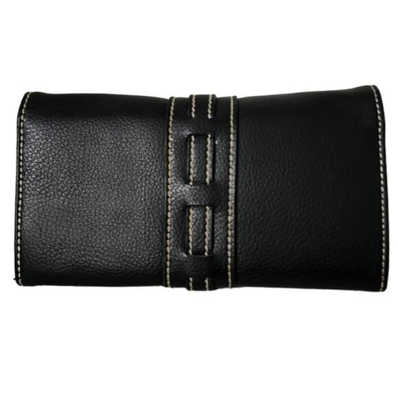 Tommy Hilfiger Black Leather Large Check Book WALLET Retro Trifold - Picture 4 of 9